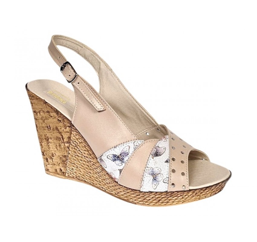 Sandale dama din piele naturala cu platforme de 10cm Bej Color BVS47XBF
