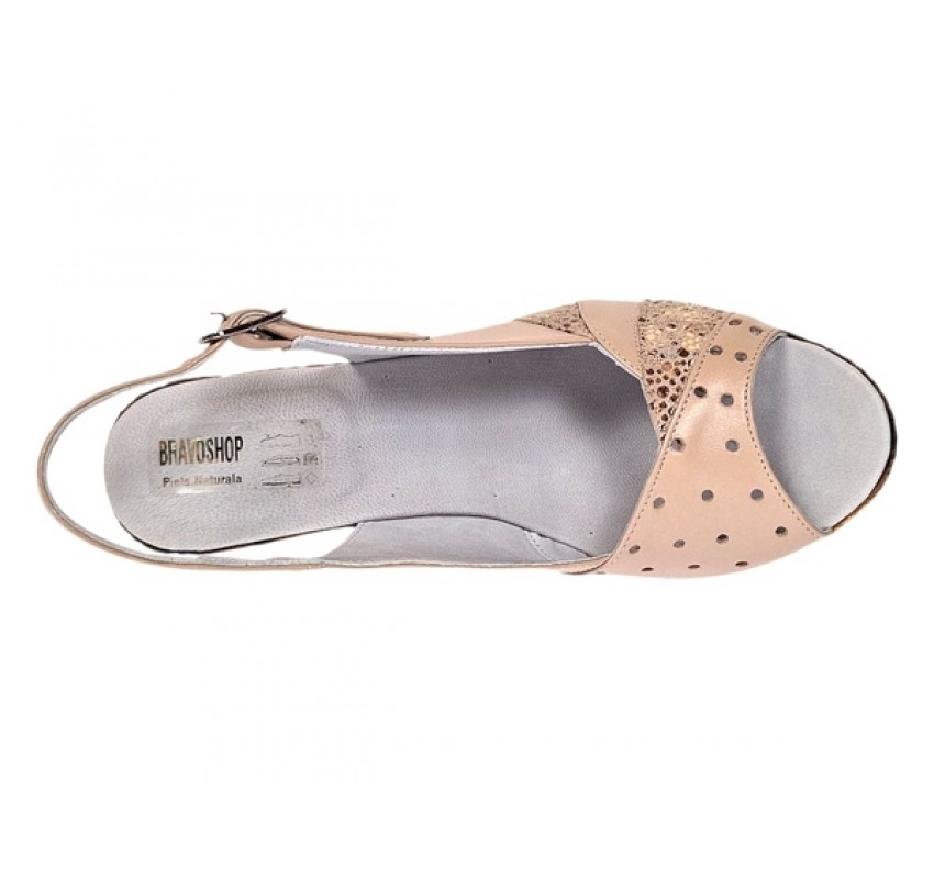 Sandale dama din piele naturala cu platforme de 10cm Bej Gold BVS47XB