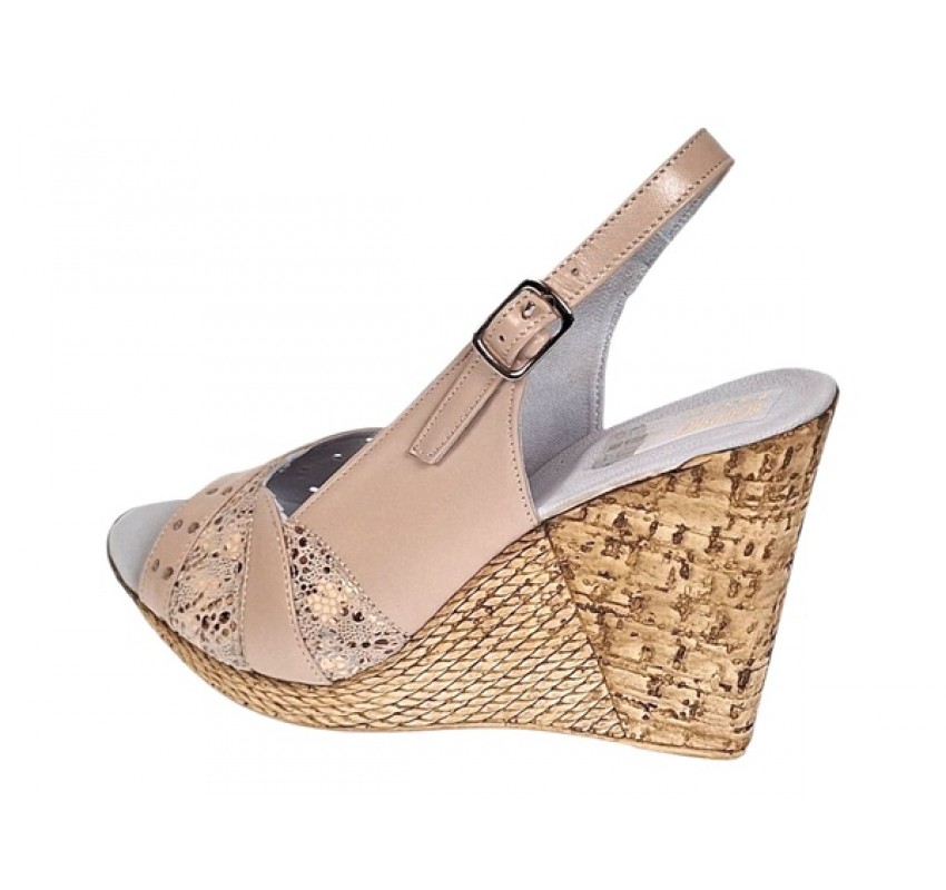 Sandale dama din piele naturala cu platforme de 10cm Bej Gold BVS47XB