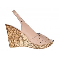 Sandale dama din piele naturala cu platforme de 10cm Bej Gold BVS47XB