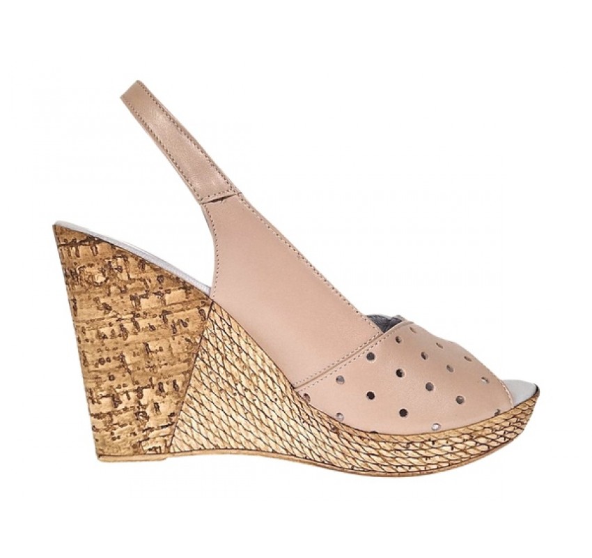 Sandale dama din piele naturala cu platforme de 10cm Bej Gold BVS47XB