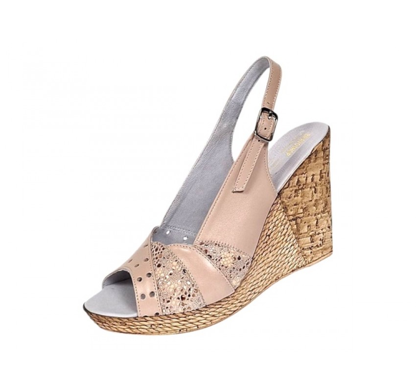 Sandale dama din piele naturala cu platforme de 10cm Bej Gold BVS47XB