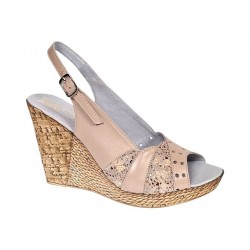 Sandale dama din piele naturala cu platforme de 10cm Bej Gold BVS47XB