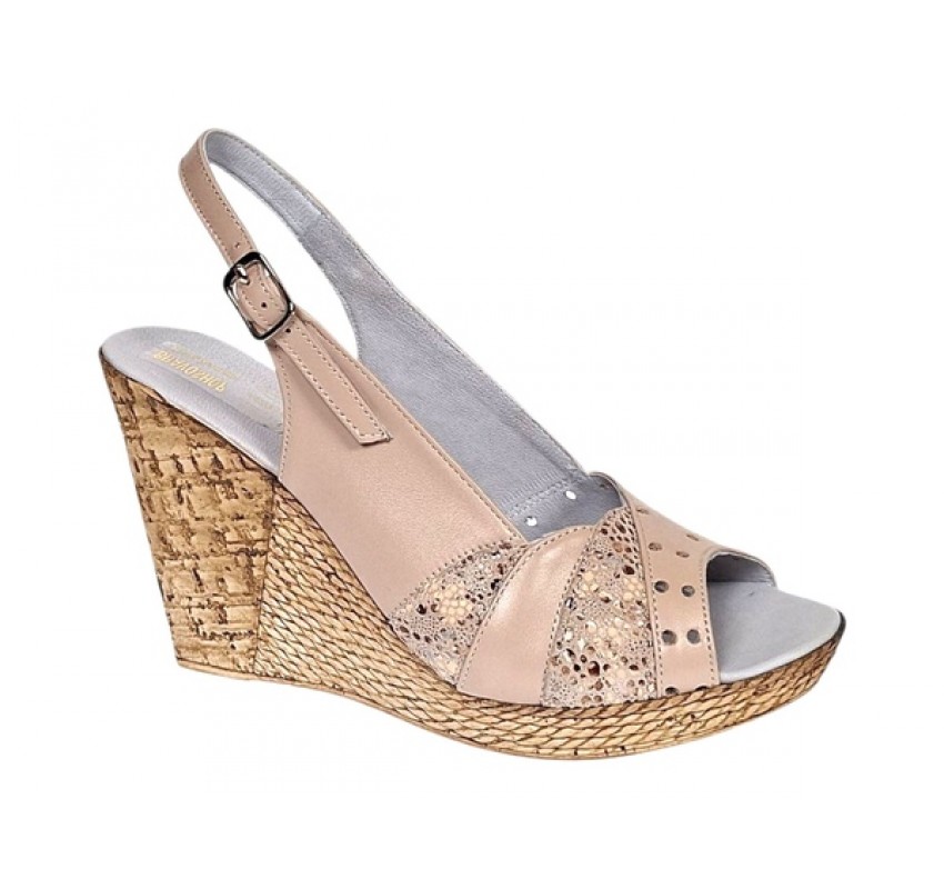 Sandale dama din piele naturala cu platforme de 10cm Bej Gold BVS47XB