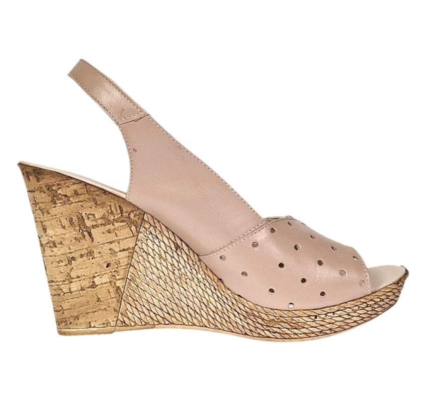 Sandale dama din piele naturala cu platforme de 10cm Bej Floral BVS47XCON