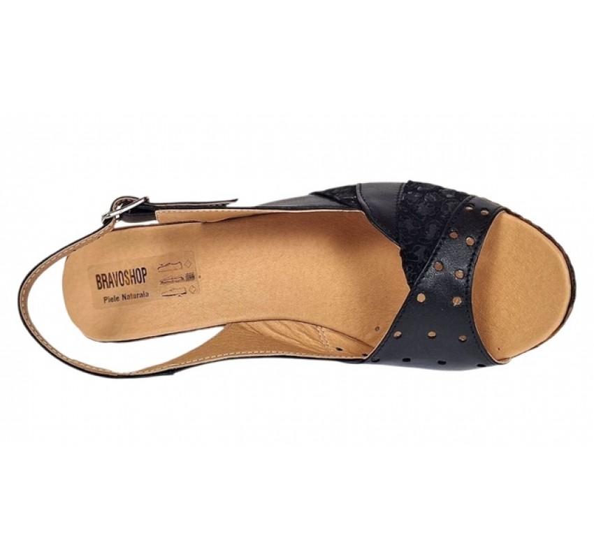 Sandale dama din piele naturala cu platforme de 10cm Negru Floral BVS47XN