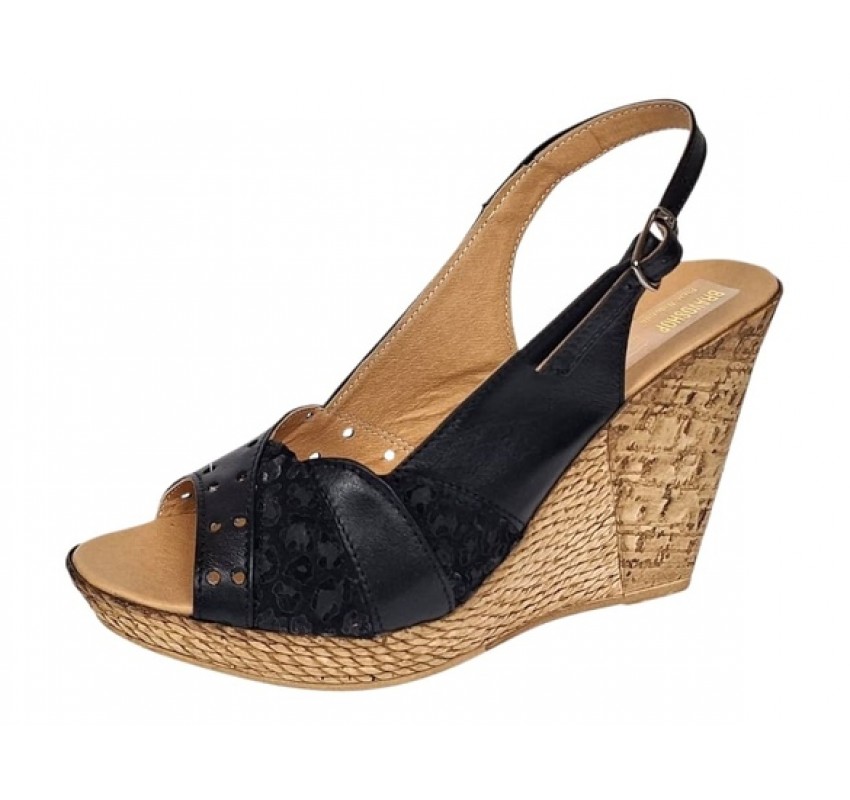 Sandale dama din piele naturala cu platforme de 10cm Negru Floral BVS47XN