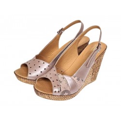 Sandale dama din piele naturala cu platforme de 10cm Nude Floral BVS47XNUDE