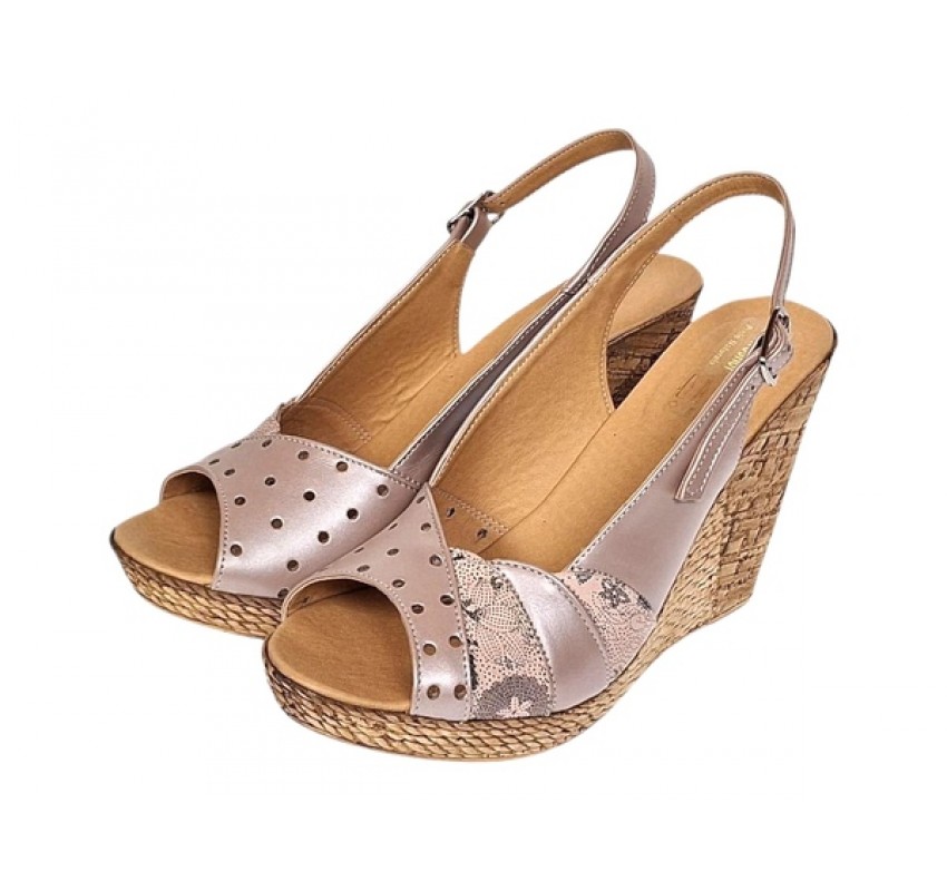 Sandale dama din piele naturala cu platforme de 10cm Nude Floral BVS47XNUDE