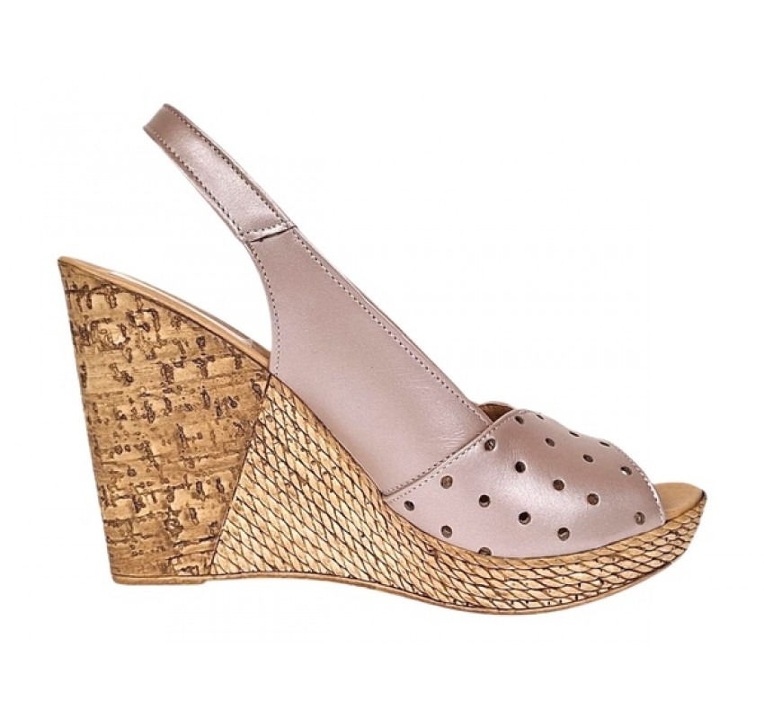 Sandale dama din piele naturala cu platforme de 10cm Nude Floral BVS47XNUDE