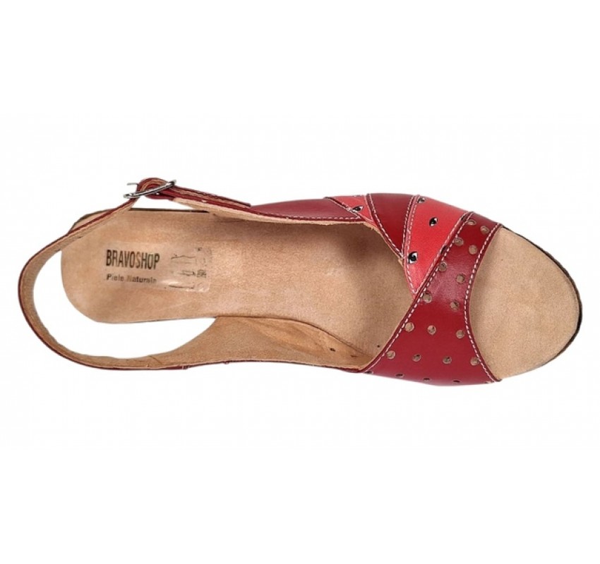 Sandale dama din piele naturala cu platforme de 10cm Rosu BVS47XR
