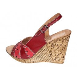 Sandale dama din piele naturala cu platforme de 10cm Rosu BVS47XR