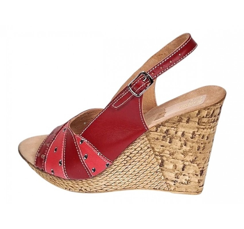 Sandale dama din piele naturala cu platforme de 10cm Rosu BVS47XR