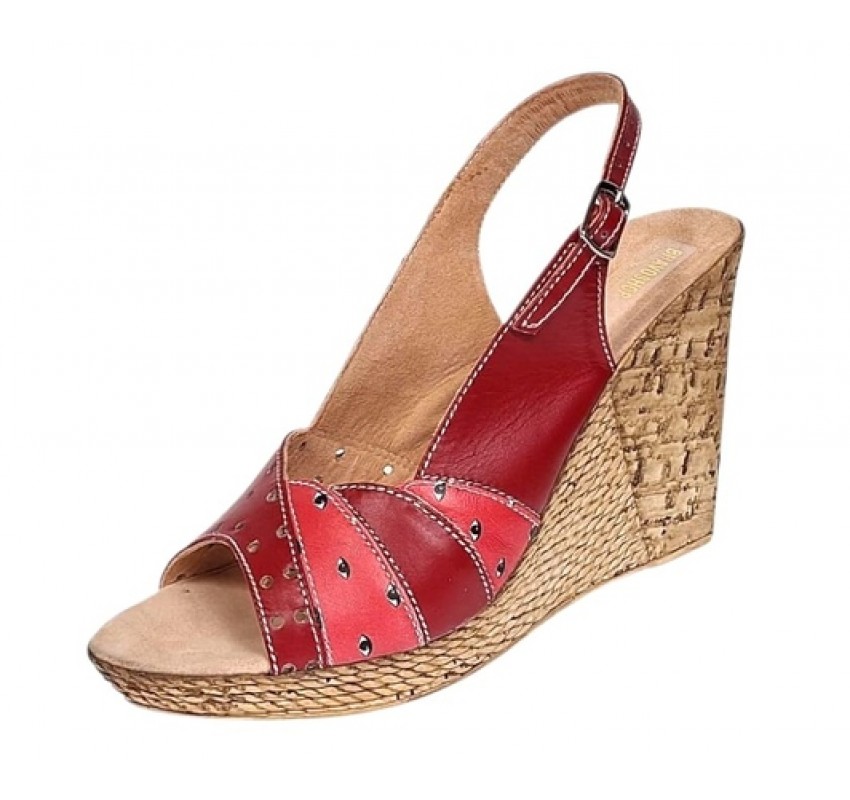 Sandale dama din piele naturala cu platforme de 10cm Rosu BVS47XR