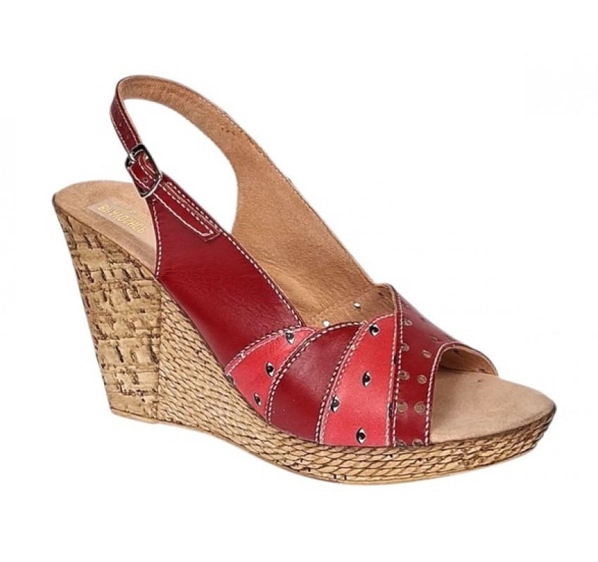 Sandale dama din piele naturala cu platforme de 10cm Rosu BVS47XR