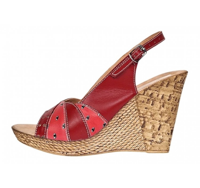 Sandale dama din piele naturala cu platforme de 10cm Rosu BVS47XR