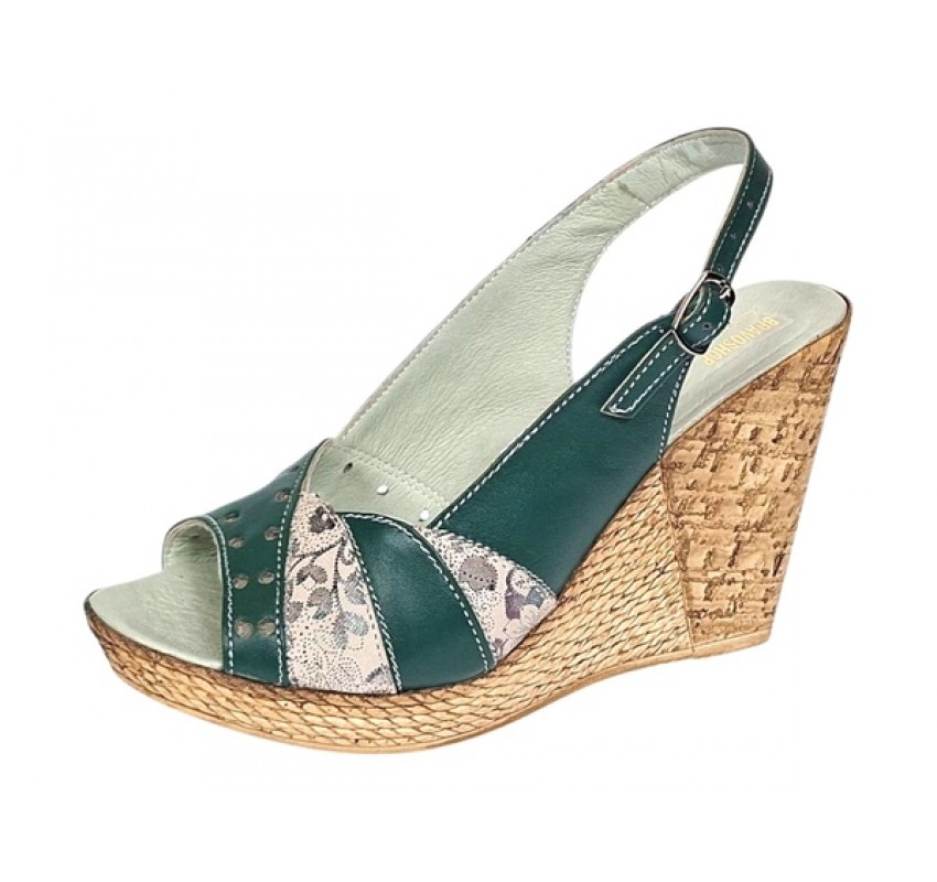 Sandale dama din piele naturala cu platforme de 10cm Verde Floral BVS47XV