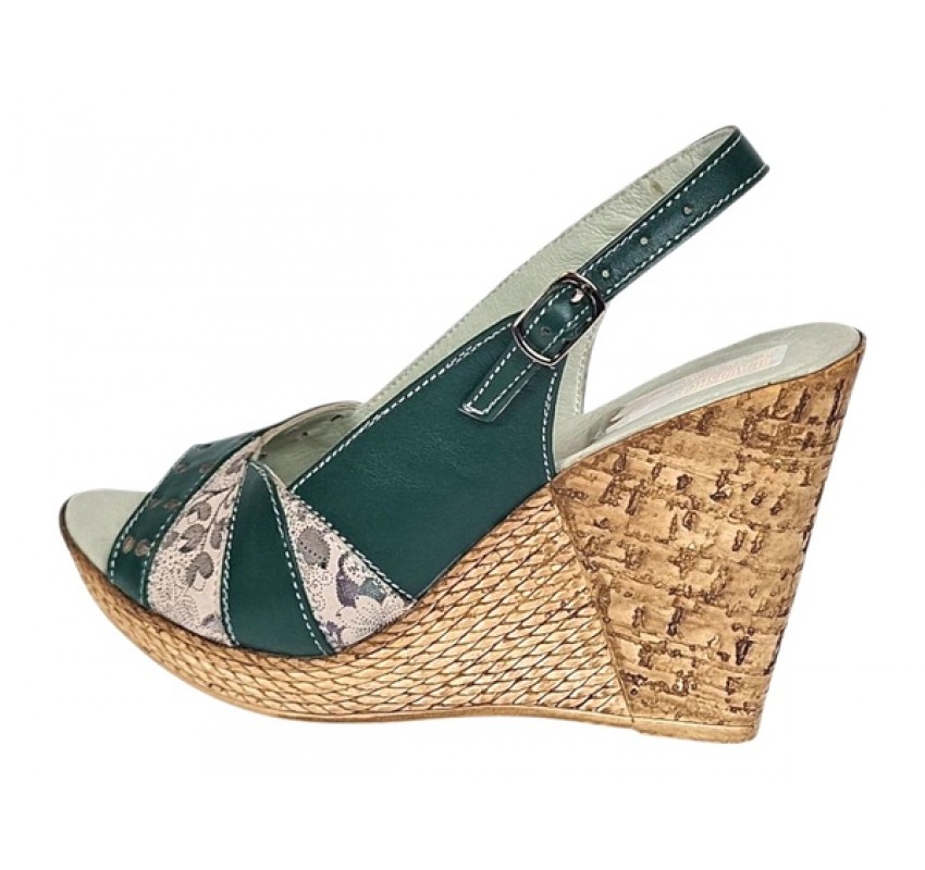 Sandale dama din piele naturala cu platforme de 10cm Verde Floral BVS47XV