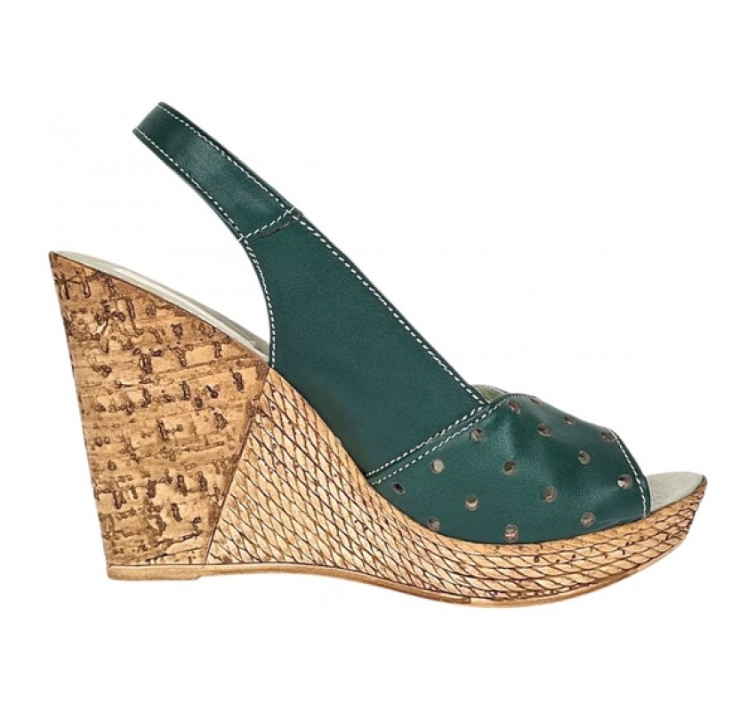 Sandale dama din piele naturala cu platforme de 10cm Verde Floral BVS47XV