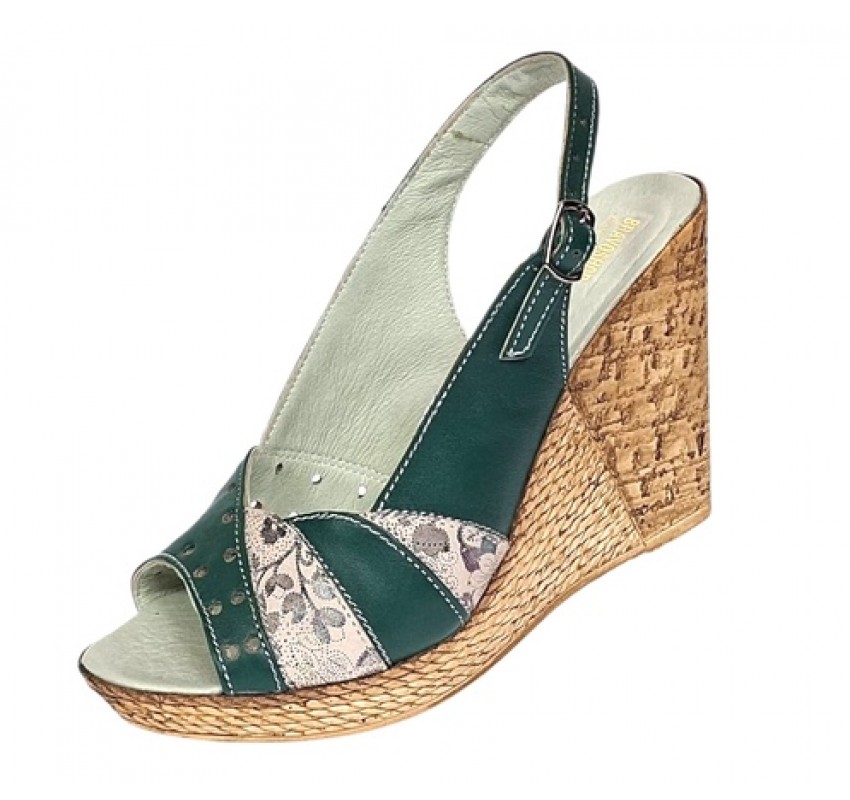 Sandale dama din piele naturala cu platforme de 10cm Verde Floral BVS47XV