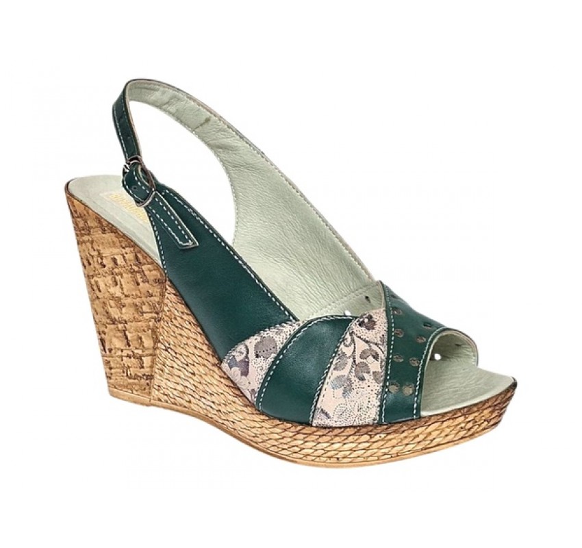 Sandale dama din piele naturala cu platforme de 10cm Verde Floral BVS47XV