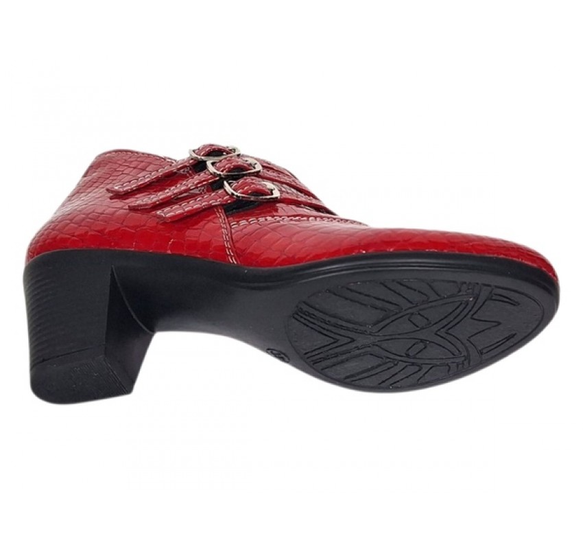 Botine dama rosii din piele naturala Croco cu toc de 6 cm BVS63CRR