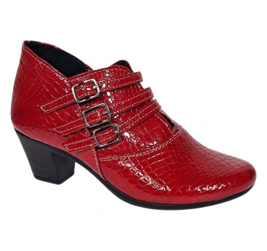 Botine dama rosii din piele naturala Croco cu toc de 6 cm BVS63CRR