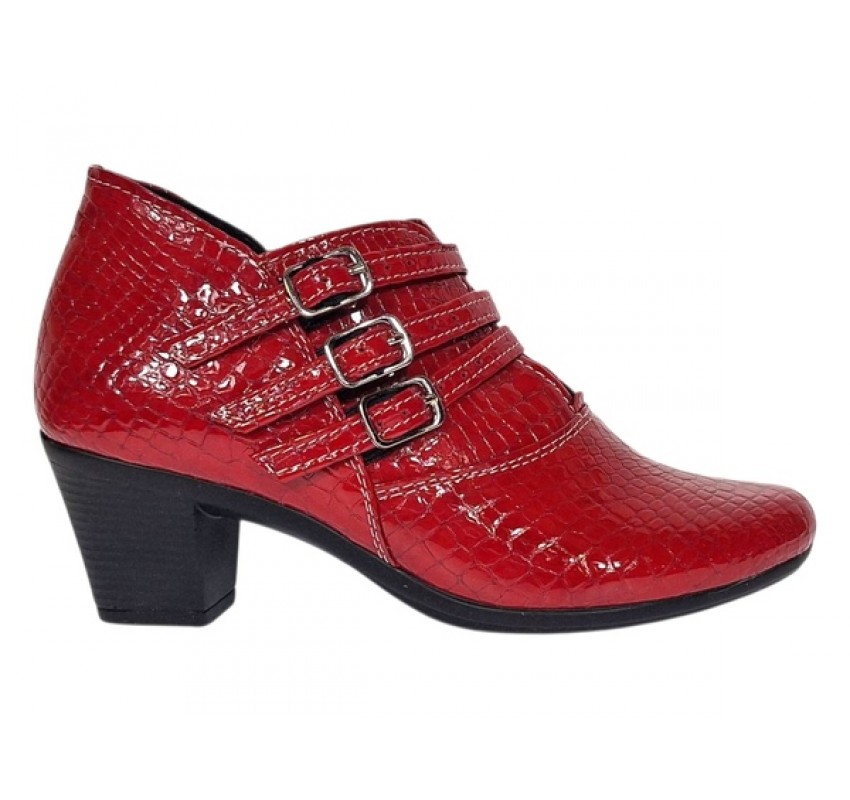 Botine dama rosii din piele naturala Croco cu toc de 6 cm BVS63CRR
