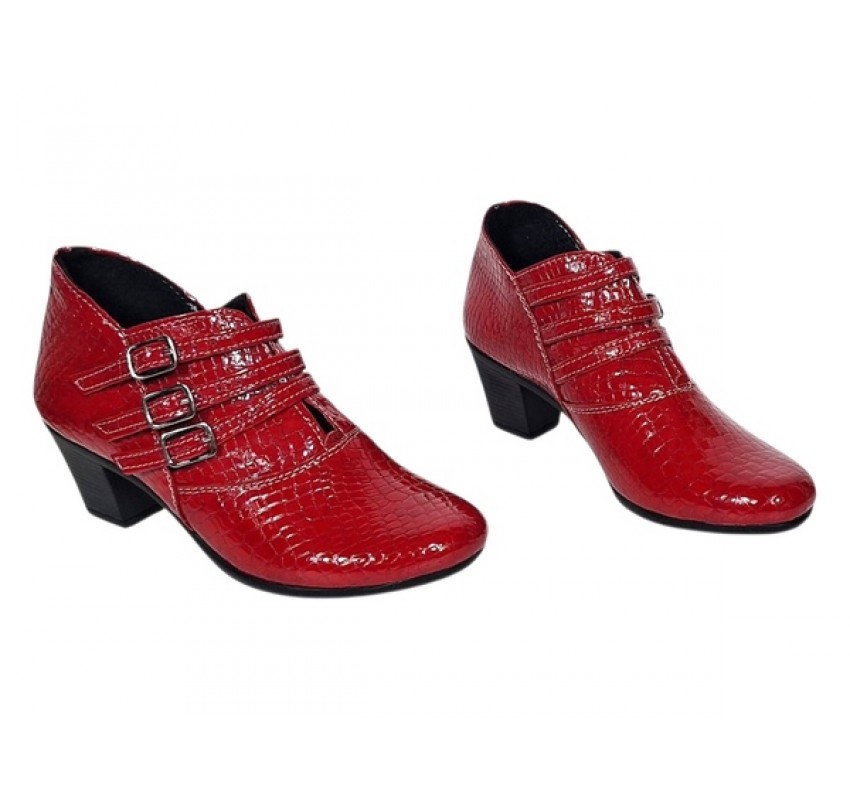 Botine dama rosii din piele naturala Croco cu toc de 6 cm BVS63CRR