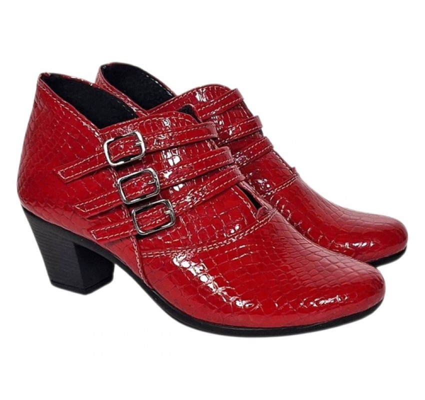 Botine dama rosii din piele naturala Croco cu toc de 6 cm BVS63CRR