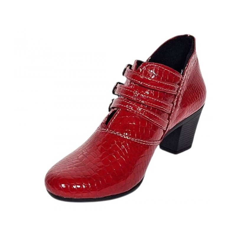 Botine dama rosii din piele naturala Croco cu toc de 6 cm BVS63CRR