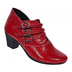 Botine dama rosii din piele naturala Croco cu toc de 6 cm BVS63CRR