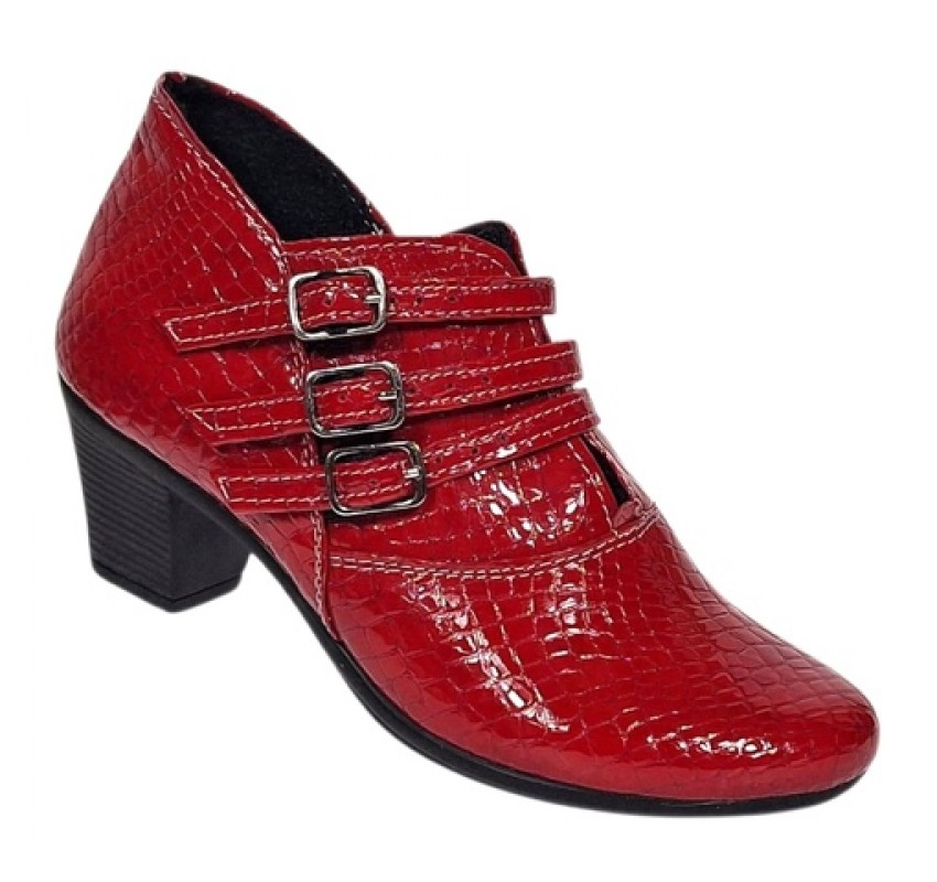 Botine dama rosii din piele naturala Croco cu toc de 6 cm BVS63CRR