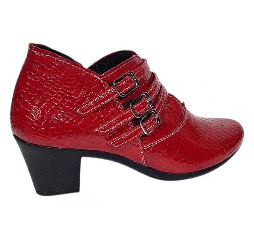 Botine dama rosii din piele naturala Croco cu toc de 6 cm BVS63CRR