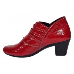 Botine dama rosii din piele naturala Croco cu toc de 6 cm BVS63CRR