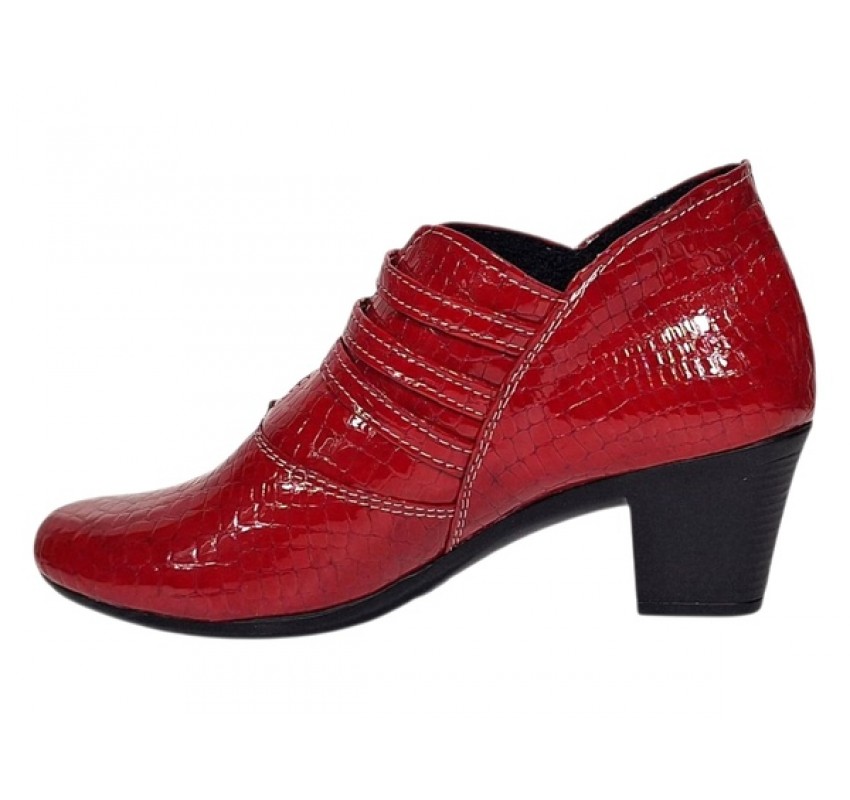 Botine dama rosii din piele naturala Croco cu toc de 6 cm BVS63CRR