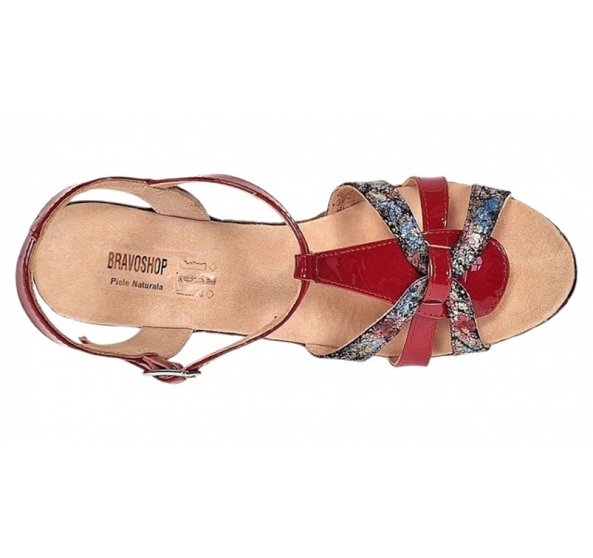 Sandale dama din piele naturala cu platforme de 10cm Rosu Floral BVS82LR