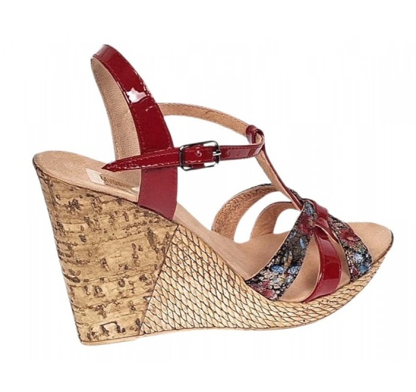 Sandale dama din piele naturala cu platforme de 10cm Rosu Floral BVS82LR