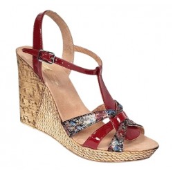 Sandale dama din piele naturala cu platforme de 10cm Rosu Floral BVS82LR