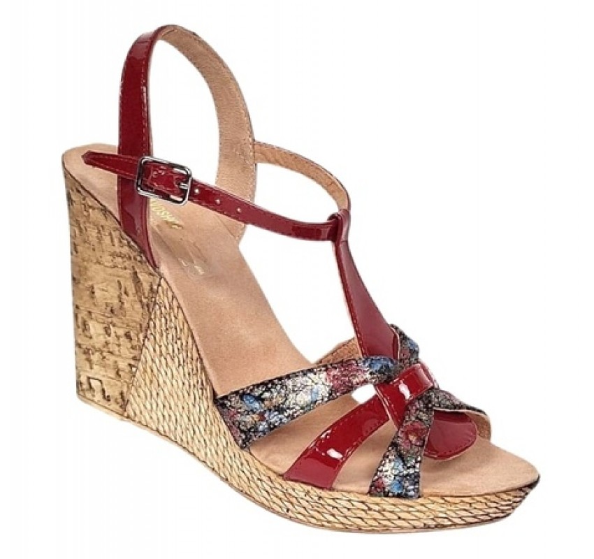 Sandale dama din piele naturala cu platforme de 10cm Rosu Floral BVS82LR