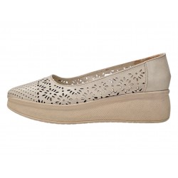 Pantofi dama bej din piele naturala perforata cu talpa ortopedica CP230BEJ