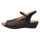Sandale dama negre din piele naturala, cu platforma joasa si perforatii florale Elviora CLP02N