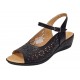Sandale dama negre din piele naturala, cu platforma joasa si perforatii florale Elviora CLP02N