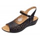 Sandale dama negre din piele naturala, cu platforma joasa si perforatii florale Elviora CLP02N