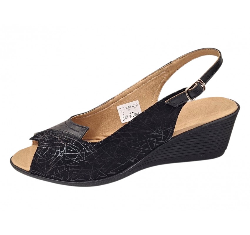 Sandale dama negre din piele naturala cu platforma orto Marissa CLP04N