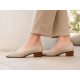 Pantofi dama bej din piele naturala perforati cu toc mic gros CLP05BEJ