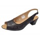 Sandale dama negre perforate din piele naturala cu toc gros si bareta la spate CLP07N