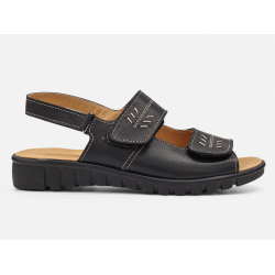 Sandale dama negre din piele naturala cu talpa joasa confort si inchidere velcro CLP09N