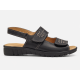 Sandale dama negre din piele naturala cu talpa joasa confort si inchidere velcro CLP09N