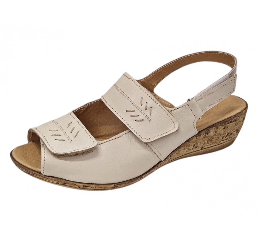 Sandale dama bej din piele naturala cu talpa ortopedica si inchidere velcro CLP10BEJ
